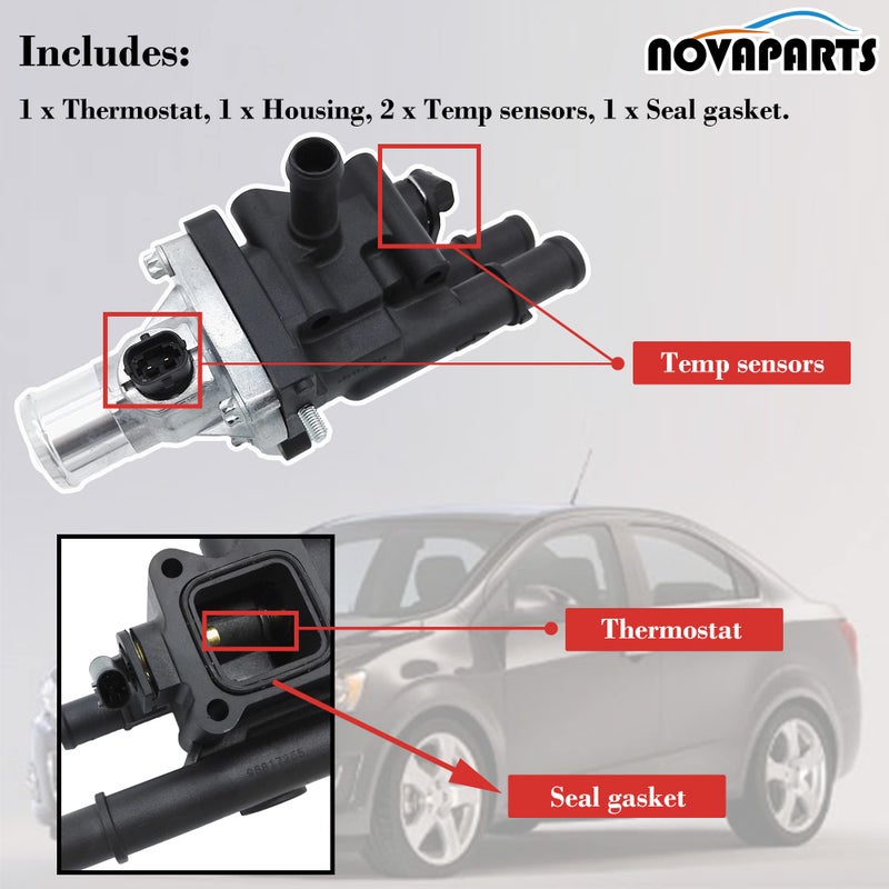 NOVAPARTS 25189437 Engine Coolant Thermostat Housing Assembly Water Outlet for 2009 2010 2011 Chevy Chevrolet Aveo, 2009 10 11 Aveo5, 2009 Pontiac G3 G3 Wave 1.6L 96984102 15-81766 25199826 - Image 4